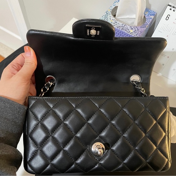Chanel mini rectangular classic flap black lambskin SHW - Picture 9 of 12